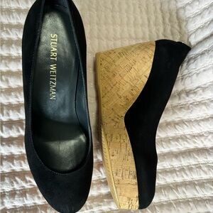 NWOT Stuart Weitzman black suede wedges. Sz 6 1/2.